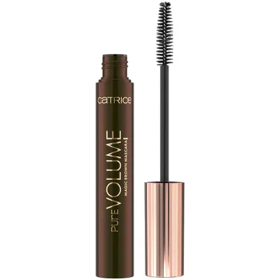 A product shot of a mascara tube and wand against a white background.