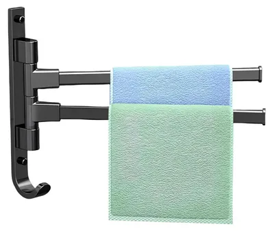 Produktbild von Schwenkbarer Handtuchhalter 2-Arm Aluminiumlegierung Schwarz Wandmontage Platzsparend für Bad Küche