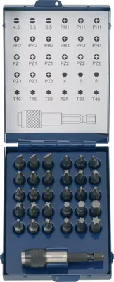 Produktbild von Bitsortiment 31-teilig Schlitz/PH/PZD/TX mit Magnet und Schnellwechselfutter