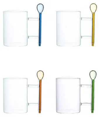Produktbild von Glas-Teetassen mit bunten Löffeln – 4er-Set