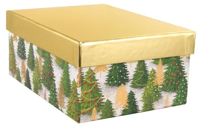 Geschenkdoos mit Deckel 20x15 cm, Weihnachtsbaum-Motiv