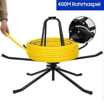 Immagine prodotto di Avvolgitore per tubi di riscaldamento a pavimento - Supporto a stativo - Per tubi PEX/PERT fino a 400 metri - Capacità di carico: 200 kg - Struttura in acciaio pieghevole - Con borsa per il trasporto