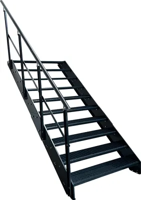 Produktbild von Stahl Wangentreppe Gitterroststufen 10 Stufen Geländer Links - Verzinkt & Anthrazit pulverlackiert - (B x H x T) 120 x 190 x 196 cm