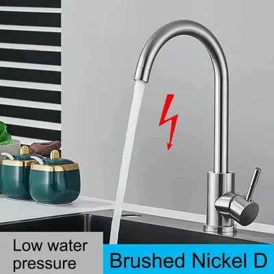 Produktbild von Küchenarmatur - Niederdruck Einlochmischer - 360° Schwenkbar - Ausziehbare Spülbrause - Heiß/Kalt Einhebel - Edelstahl - Gebürstetes Nickel DY D