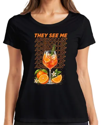 Produktbild von They See Me Aperollin' Spritz Cocktail Aperitif Sommer Orange Bar Damen T-Shirt, Schwarz, L