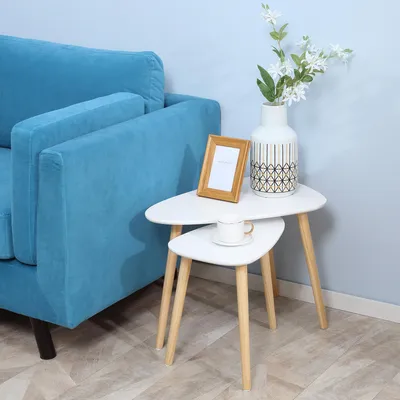 Produktbild von Sweiko 2er-Set Beistelltische Skandi-Design 59,5 cm x 39,5 cm x 45 cm MDF Kiefernholz Weiß + Natur