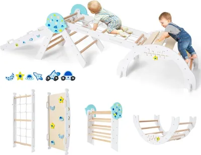 Image de Ensemble d'escalade Montessori 9 en 1 avec toboggan et rampe