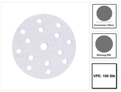 Produktbild von Mirka BASECUT Schleifscheiben 150 mm P80 100 Stk. ( 2261109980 ) Grip 15 Loch