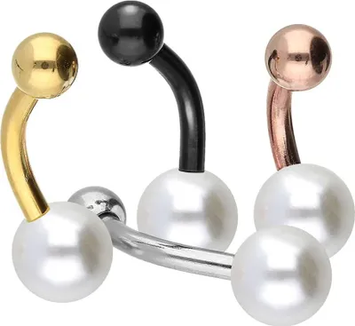 Produktbild von Bauchnabelpiercing Titan Mini Bananabell SYNTHETISCHE PERLE + TITAN-KUGEL RoséGold Stablänge: 8mm