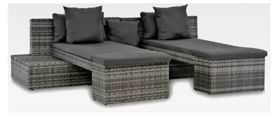 Produktbild von Gartenmöbel 4-teilig Grau Poly Rattan Sofa Lounge Sonnenliege Sitzgruppe