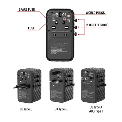 Immagine prodotto di Adattatore universale da viaggio GaN III UTA-06, 100 W, USB-A, USB-C, nero