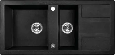 Produktbild von BADLAND BADLAND Spülbecken Granitspüle Doppelbecken BARBADOS 48x100 Schwarz mit langer Abtropffläche | Siphon im SET!