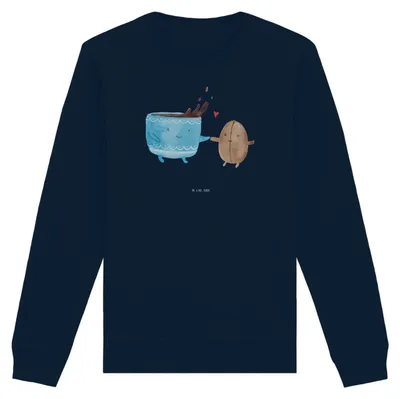 Produktbild von Mr. & Mrs. Panda Bio Pullover Kaffee Bohne Größe M - French Navy - Geschenk, Kaffeebohne, Nachhaltiger, Sweatshirt, Baumwoll, Lustige Sprüche, Pulli, Zufriedenheit, Glück