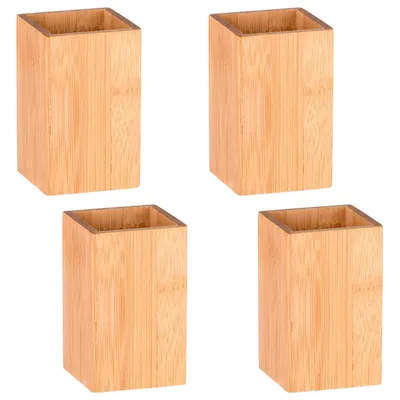 Immagine prodotto di Set da 4 portaspazzolini da denti in bambù, forma quadrata, portaspazzolini, spazzolino da denti, dentifricio, tazza da bagno, tazza in bambù, contenitore per spazzolini da denti