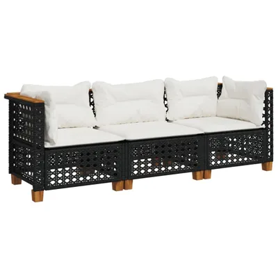 Zdjęcie produktu dla Sofa ogrodowa z poduszkami, 3-osobowa, czarna, polirattan