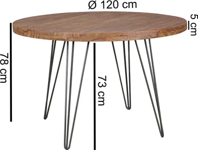 Produktbild von WOHNLING Design Esszimmertisch BAGLI rund Ø 120 x 78 cm Sheesham Massiv-Holz Landhaus Esstisch braun Tisch für Esszimmer Küchentisch 4 Personen