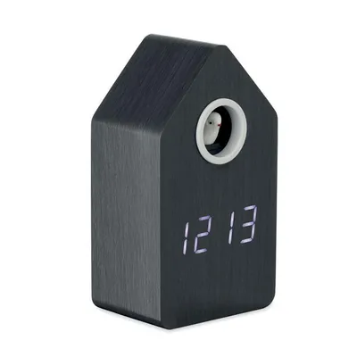 Produktbild von Moderne Kuckucksuhr mit LED-Display, Weckfunktion und Temperaturanzeige, 9x6,7x15,8 cm, Schwarz