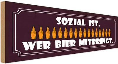 Produktbild von vianmo Holzschild 10x27 cm sozial wer Bier mitbringt Dekoration