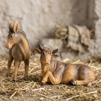 Immagine prodotto di Figure del presepe dipinte a mano bue e asino 2 pezzi, circa 9 cm, K 001-03