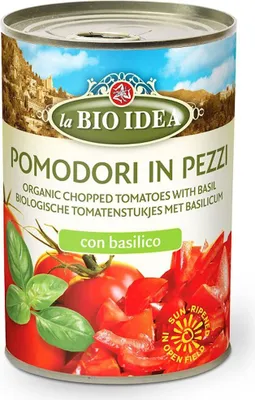 Produktbild von -Tomatenstücke mit Basilikum 400 g (240 g) – LA  IDEA