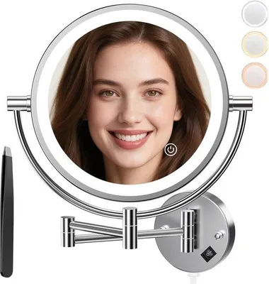 Immagine prodotto di Specchio cosmetico con illuminazione a LED, ingrandimento 1x/30x, intensità regolabile, interruttore a sfioramento, 3 tonalità di luce regolabili, per montaggio a parete, bagno, spa e hotel