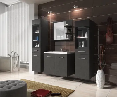 Produktbild von MINIO Badmöbel-Set "MARIT I" Badezimmermöbel mit Waschbecken, ohne LED – Matera