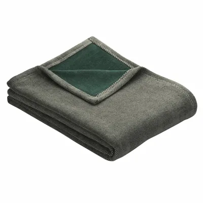 Produktbild von Ibena Kuscheldecke Aberdeen 150x200 cm - Baumwollmischdecke grau/grün zweifarbig, Wolldecke, Sofadecke kuschelweich