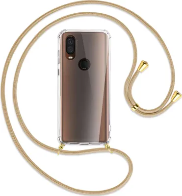 Produktbild von Handykette Backcover-Schutzhülle mit Band (Metall goldfarben) für Motorola One Vision - caramel