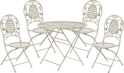 Produktbild von BELIANI Bistroset Cremeweiß aus Metall 4er Set Zusammenklappbar Balkon / Terrasse / Gartenzubehör Romantischer Stil