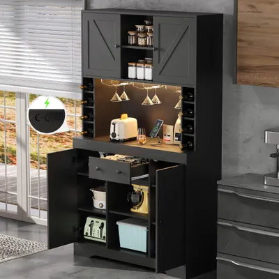 Produktbild von Hochschrank 180x105x40, Weinschrank, verstellbare Böden, Schublade, Edelstahl-Glashalter, Weinflaschenfächer, LED, Steckdosen.