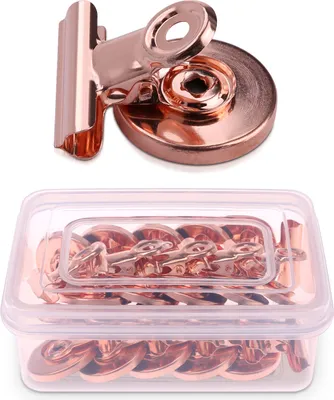 Produktbild von Navaris Kühlschrank Magnet Clips Set - 15x Magnetclip Kühlschrankmagnete sehr stark mit Klammer - Deko für Küche Magnettafel Whiteboard Roségold