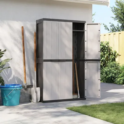 Produktbild von CLORIS Gartenschrank Grau und Schwarz 97x37x165 cm PP, 17,02 kg