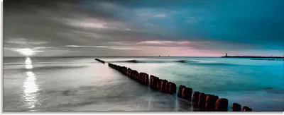 Produktbild von ARTland Glasbild Ostsee mit Sonnenaufgang s/w Größe: 125x50 cm