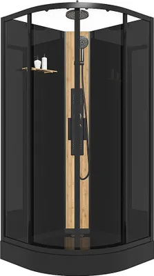 Produktbild von Whirlpool-Viertelkreis-Duschabtrennung mit Bambuspaneel - Schwarz - B 90 x T 90 x H 225 cm - TILOMA