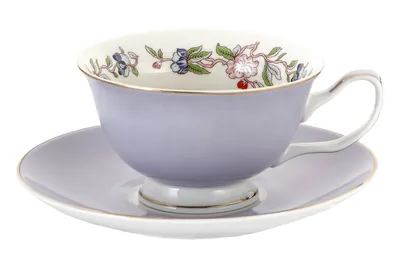 Produktbild von Tassen Becher PORZELLAN mit Untertasse Kaffeetasse Teetasse Lilafarben 200 ml