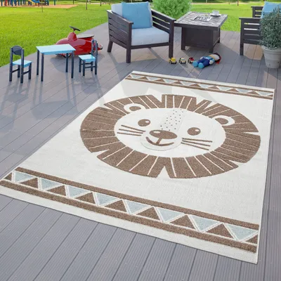Produktbild von TT Home Kinderzimmer Outdoor Teppich Kinder Spielteppich 3D Optik Modern Löwe Beige Größe 160x220 cm