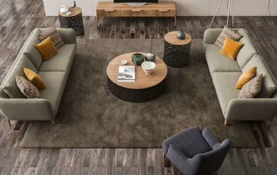 Produktbild von Grünes Großes Wohnzimmer Set Dreisitzer Sessel Couchtische Beistelltisch