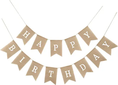 Zdjęcie produktu dla Girlanda Baner Happy Birthday Boho Lniana dekoracja urodzinowa Drieck Flaga Łańcuch proporczyk