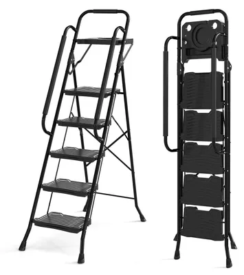Stehleiter 4 Stufen, klappbar, Werkzeughalter, 150 kg
