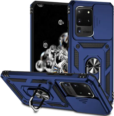 Produktbild von Galaxy S20 Ultra Hülle mit Schiebe Kamera Schutz und Ringhalter Ständer Robust Rüstung Schutzhülle für Samsung Galaxy S20 Ultra Blau
