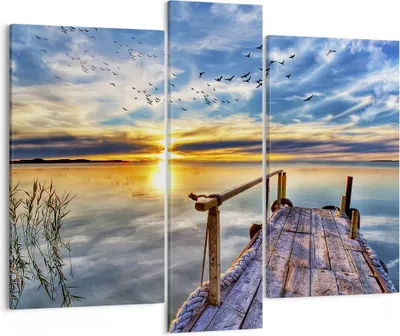 Produktbild von Bild auf Leinwand - Leinwandbild - See Brücke - 95x80cm - Wand Bild - Wanddeko - Wandbilder - Leinwanddruck - Bilder - Kunstdruck - Wanddekoration - Leinwand bilder - Wandkunst - CB95x80-3963
