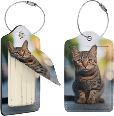 Immagine prodotto di Etichette per bagagli in pelle - Etichette per valigie - Segnaposto - Viaggi - Identificazione - Protezione della privacy - 12 x 7 cm - Marrone