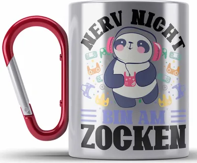 Produktbild von Trendation - Zocker Edelstahl Tasse Karabiner Geschenk Nerv Nicht Bin Am Zocken Gamer Geschenkidee Lustiger Spruch Gaming (Rot)