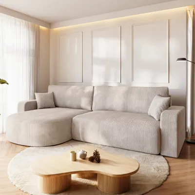 Produktbild von BroMARKT Ecksofa BISK Schlaffunktion Bettkasten L-Form 120x200 cm Vanille