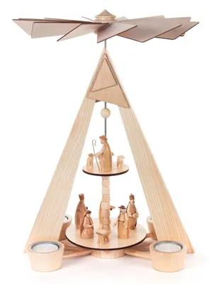 Produktbild von Pyramide mit Christi Geburt natur, 2-stöckig, für Teelichte  BxHxT 270 x 380 x 220mm NEU