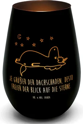 Produktbild von Mr. & Mrs. Panda Teelichthalter Glas Einhorn Sternenhimmel - Schwarz - Geschenk, Unicorn, Laterne, Sterne, licht deko, Verrückt, Windlicht, Outdoor, Einhörner, Garten
