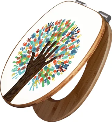 Produktbild von banjado Design WC Sitz Bambus Absenkautomatik -We are the World - Toilettendeckel mit Absenkautomatik Holz/hochwertiger Bambus Klodeckel/WC-Sitz für alle gängigen Toiletten [TDB2 10631]