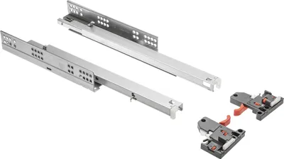Two drawer slides and two mounting brackets are laid out on a white background.