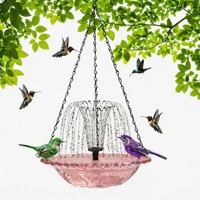 Produktbild von Solar Vogeltränke Springbrunnen hängend, mit 7 Düsen, dekorativ für Garten, Terrasse & Balkon, solarbetrieben, wetterfest & langlebig-PK