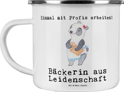 Produktbild von Mr. & Mrs. Panda Teetasse Bäckerin Leidenschaft - Weiß - Geschenk, Spruch, Bäckerei, becher emaille, Pott, Haferl, Tasse, Danke, Backstube, Beruf